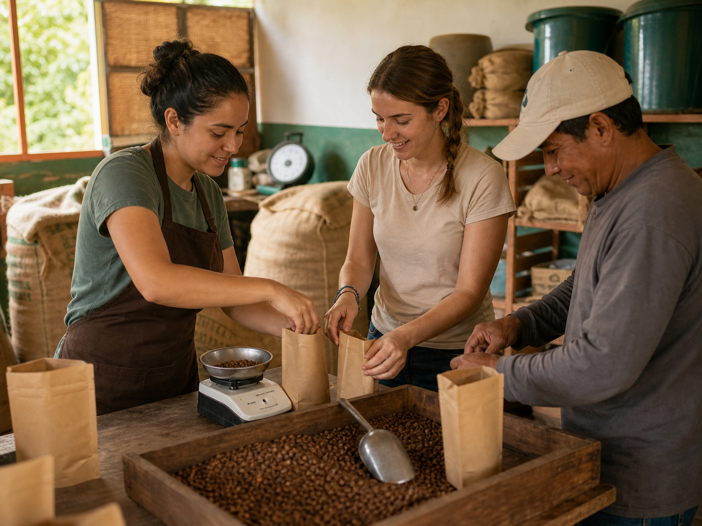Mitarbeit beim Verpacken von Kaffeeprodukten